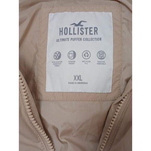 Hollister Ultimate Puffer Cropped Jacket XXL Camel Tan Windproof Packable Gorp - Picture 15 of 16